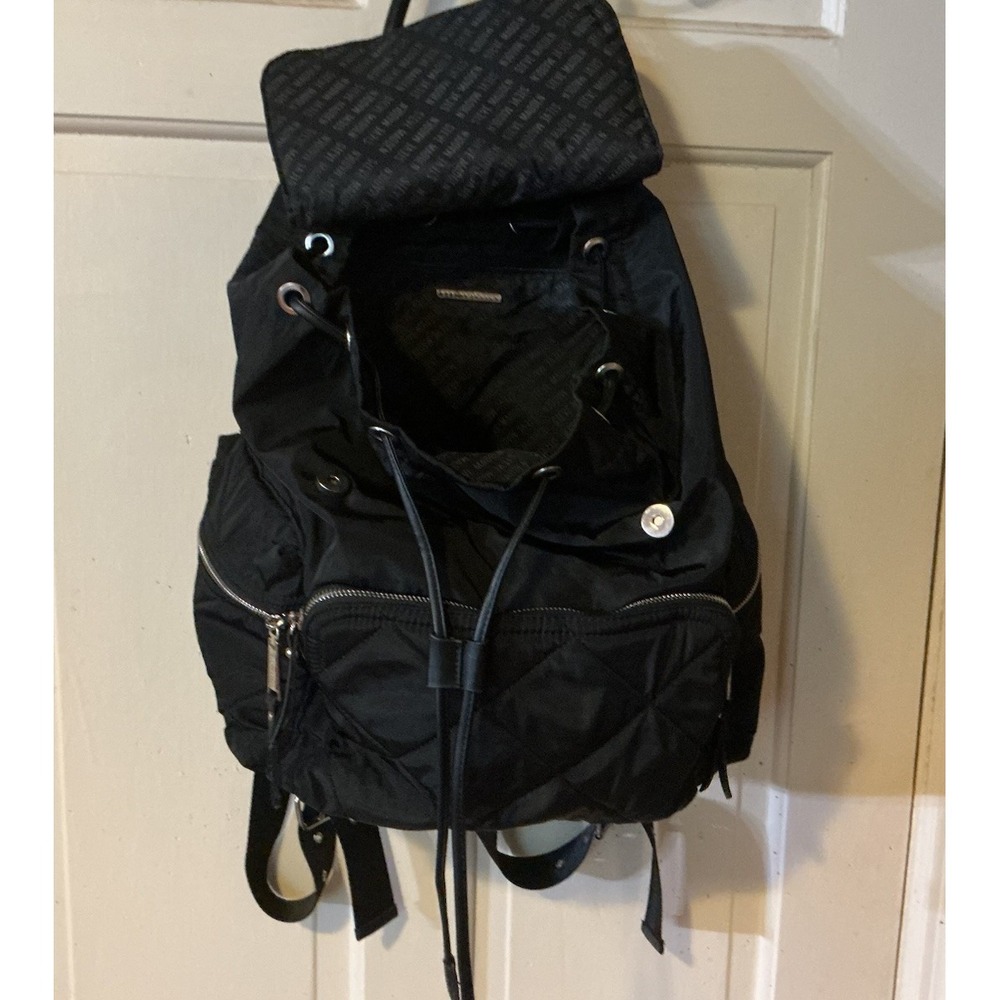 Steve Madden Quilted Black Silver Hardware Backpack Purse Large Travel Bag - Picture 5 of 11